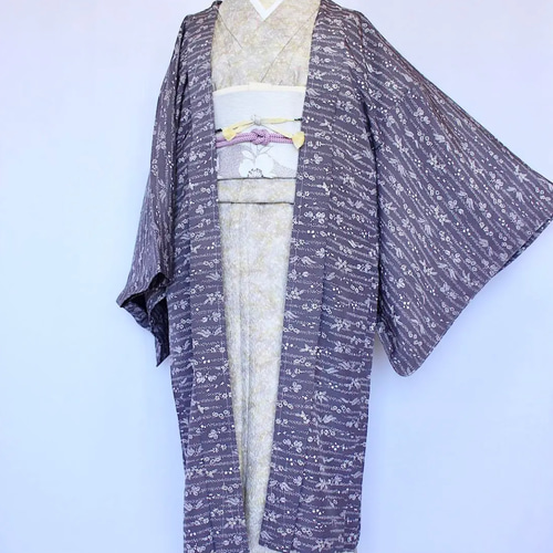 新品 化繊 単衣 女物 長羽織 紫 着物 haori しば田（お休み） 通販 