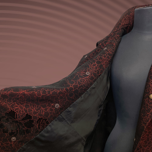 黒赤トレンチ風 ケープ コート 裏地付き 着物リメイク ポンチョ