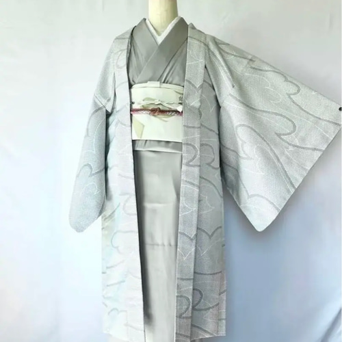 5k766 着物 正絹 単衣 紬 茶色 白 柄物 和装 はたし 5k766 着物 正絹 単衣 紬 茶色 白 柄物 和装 はたし