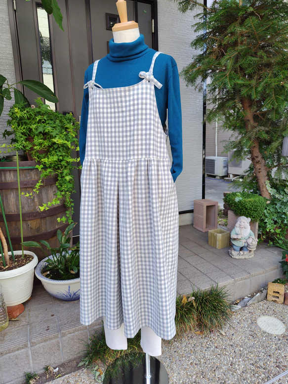 セブンテン ミホカワヒト ウールチェックジャンパースカート エプロン