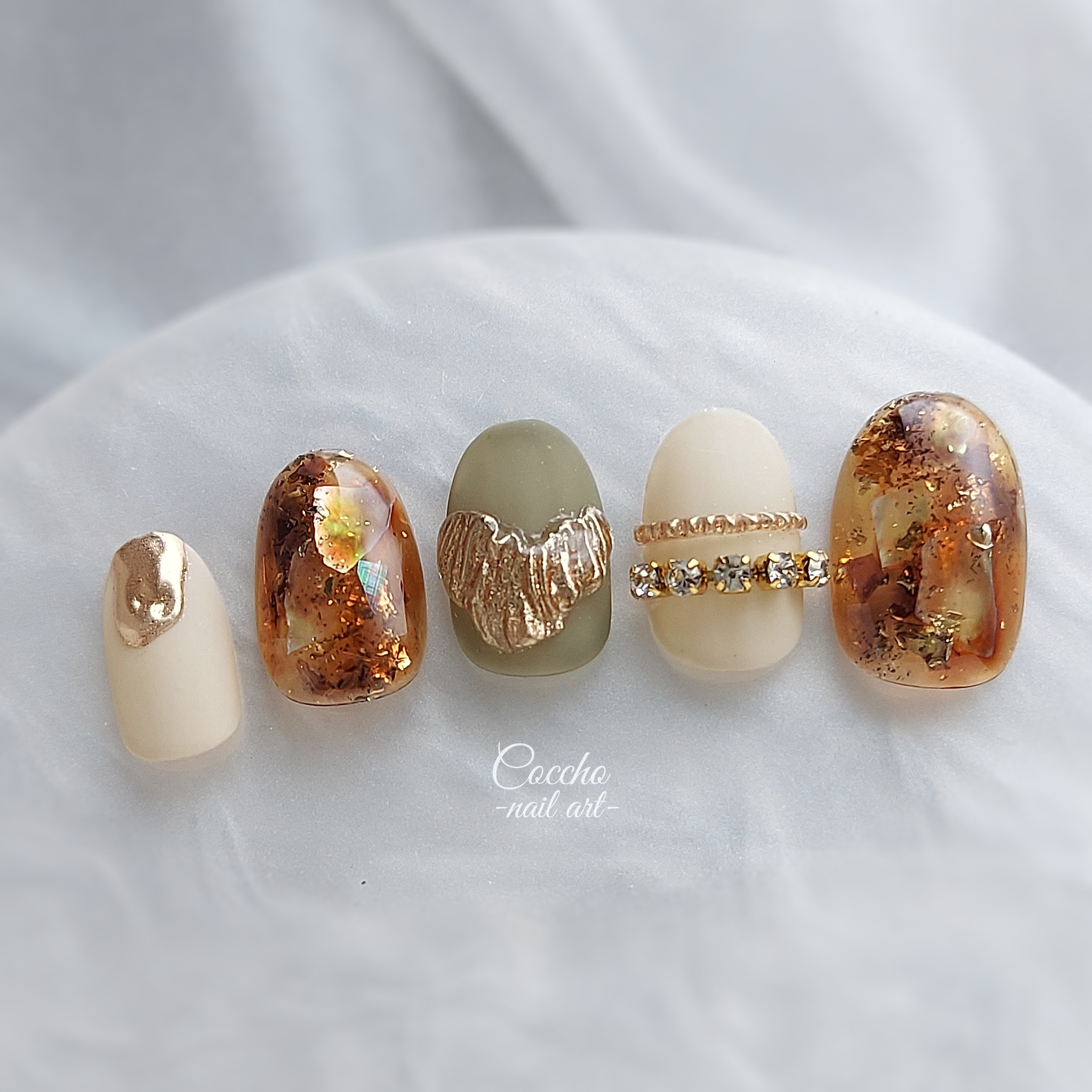 No.183 キラキラオーロラシェルのべっ甲ネイル / ジェルネイル ネイル  