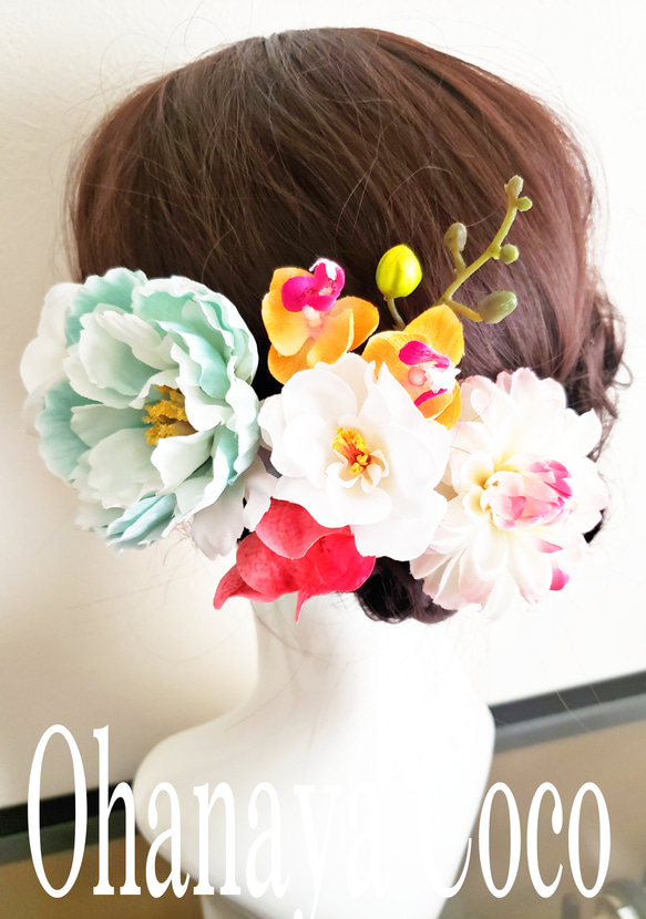 花姫 ピオニーと椿の髪飾り6点Set No868 1枚目の画像