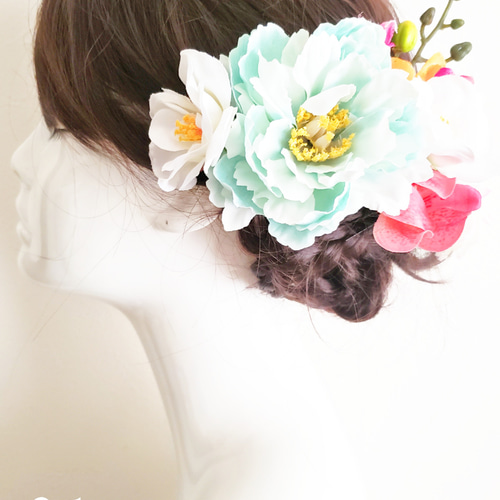 椿とピオニーの髪飾り 花姫 ピオニーと椿の髪飾り6点Set No868 ヘッドドレス