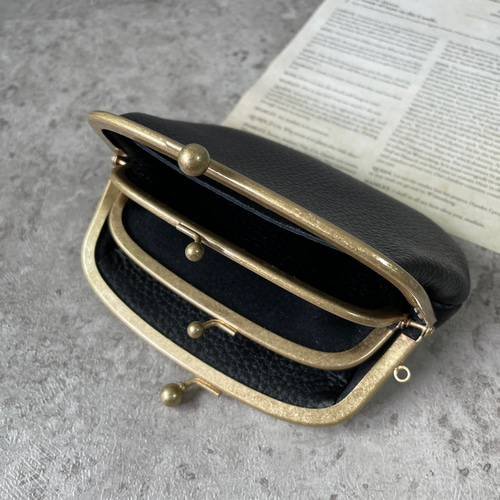 kaoyorinakami　がま口財布 　ブラック kaoyorinakami ☺︎<❤︎ leather wallet Ⅱ ブラック