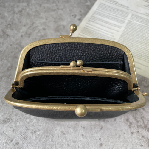 kaoyorinakami　がま口財布 　ブラック kaoyorinakami ☺︎<❤︎ leather wallet Ⅱ ブラック