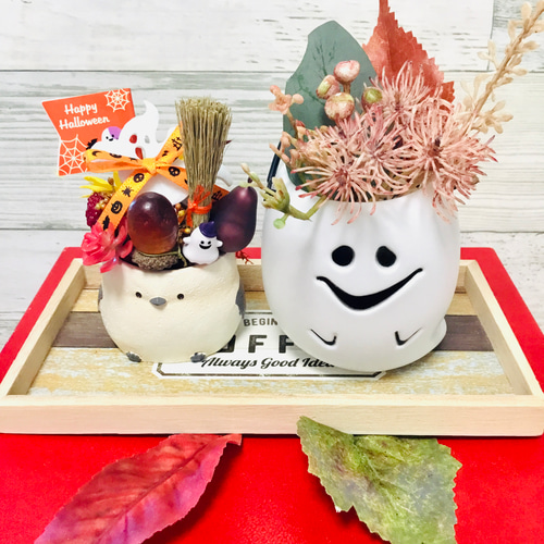 ハロウィンシマエナガちゃんとオバケちゃん アートフラワー