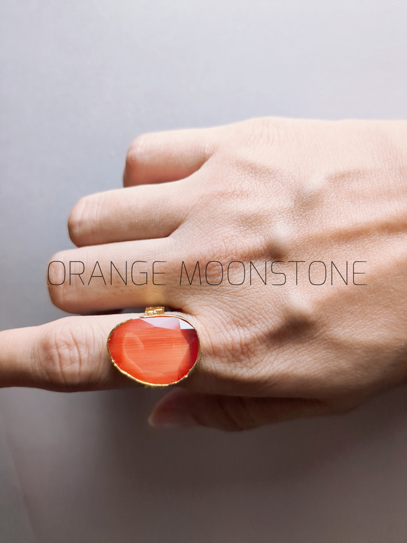 再再販『Orange Moonstone』のひとめぼれ天然石リング 5枚目の画像