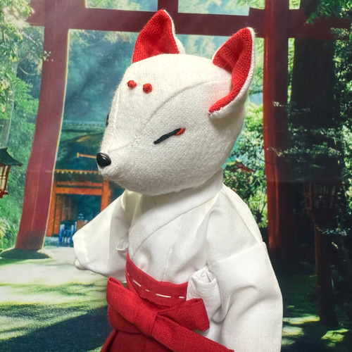 いなり狐巫女 白狐 稲荷 和風 神社 眷属 ぬいぐるみ ぬいぐるみ