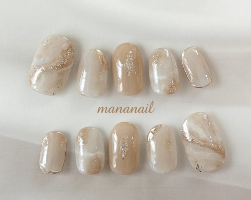 ニュアンスネイル 大理石 ミラー ベージュ ブライダル no.04 ネイル