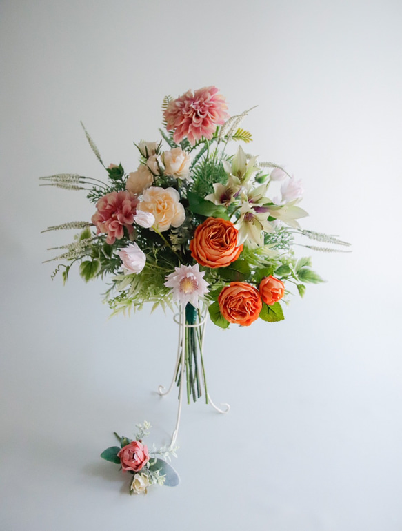アーティシャルフラワー 造花ブーケ ダリア・バラ・アネモネ アーティ