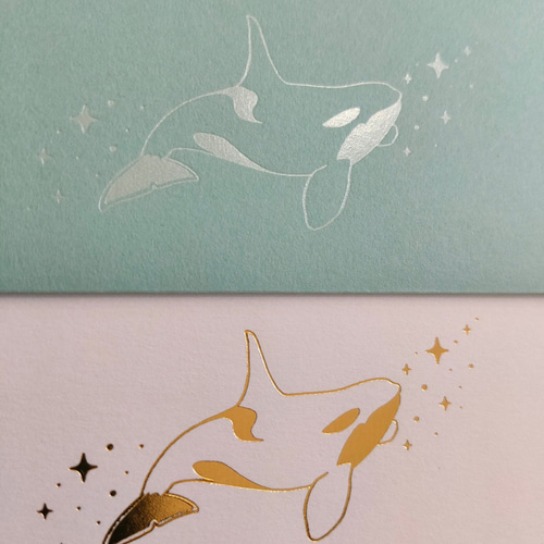 箔押しシャチのレターセット ペールブルー 1セット レターセット 横尾