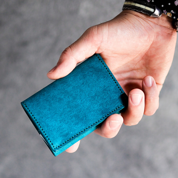 送料無料 AURAMU イージーウォレット イタリアンレザー CESC コバルト ミニ財布 コンパクト財布 1枚目の画像