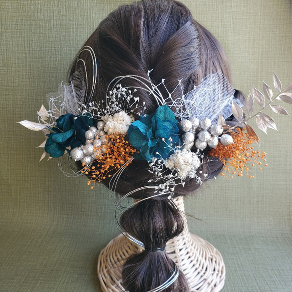 【選べるカラー】銀　チュール　髪飾り　水引　　カスミソウ　成人式　結婚式　和装　シルバー 5枚目の画像