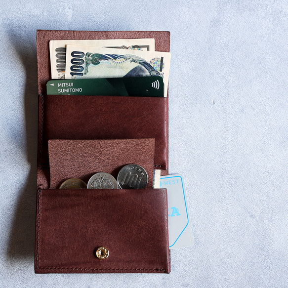 送料無料 AURAMU イージーウォレット イタリアンレザー CESC ウォルナット ミニ財布 コンパクト財布 5枚目の画像