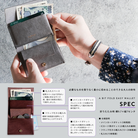送料無料 AURAMU イージーウォレット イタリアンレザー CESC インディゴ ミニ財布 コンパクト財布 14枚目の画像