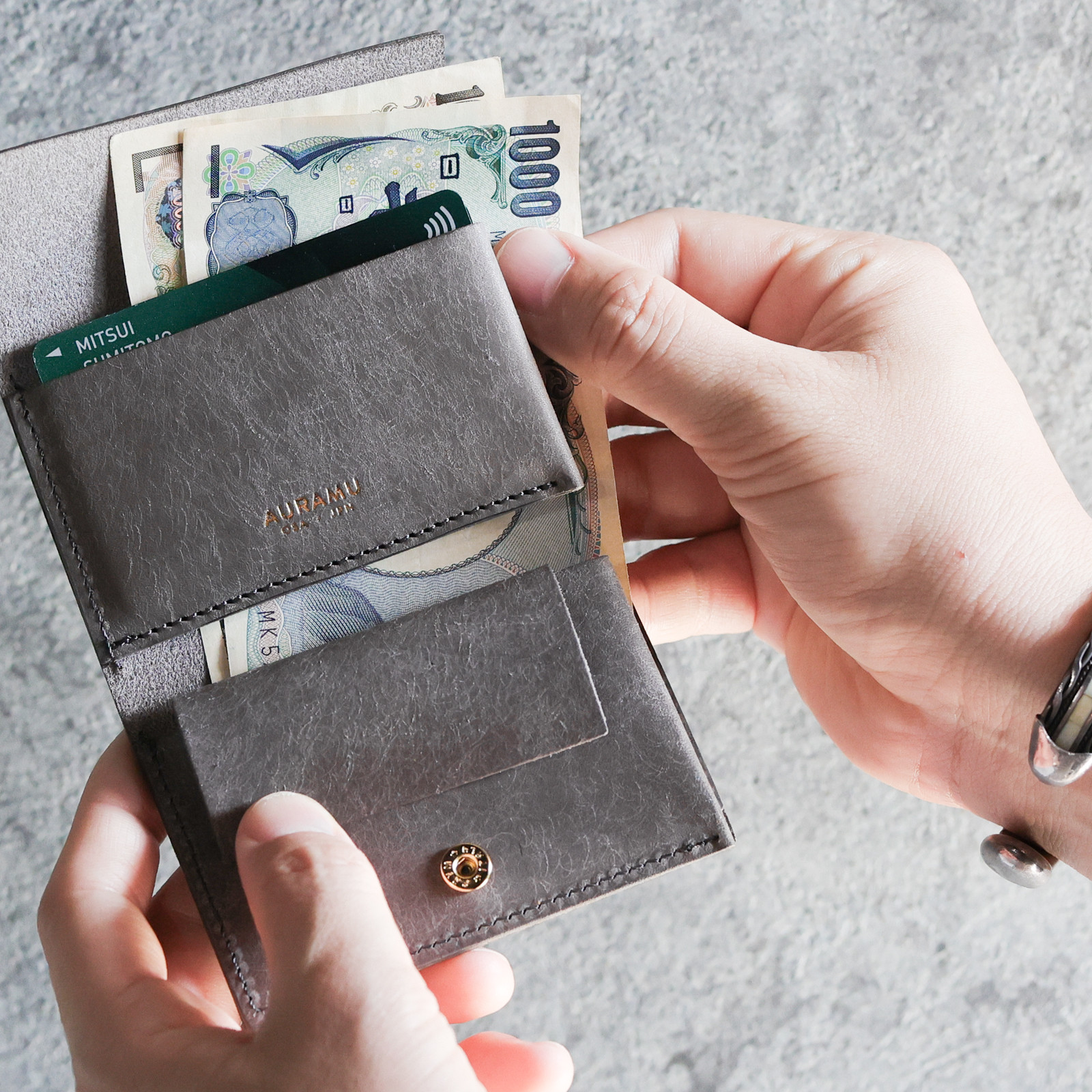 送料無料 AURAMU イージーウォレット イタリアンレザー CESC セージ ミニ財布 コンパクト財布