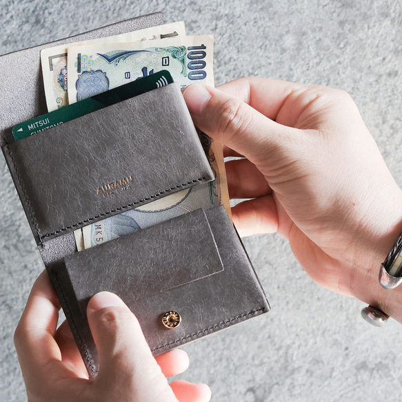 送料無料 AURAMU イージーウォレット イタリアンレザー CESC セージ ミニ財布 コンパクト財布 12枚目の画像