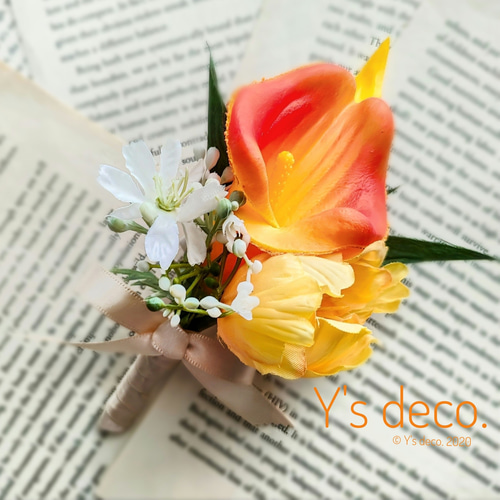 生花に見える】 カラー チューリップ ウェディングブーケ ブートニア