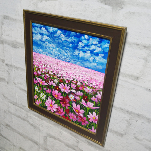 絵画　油彩画　「コスモス」優しさ　インテリア　落ち着き　エレガント　お値下げ 絵画 油彩画 「コスモス」優しさ インテリア 落ち着き