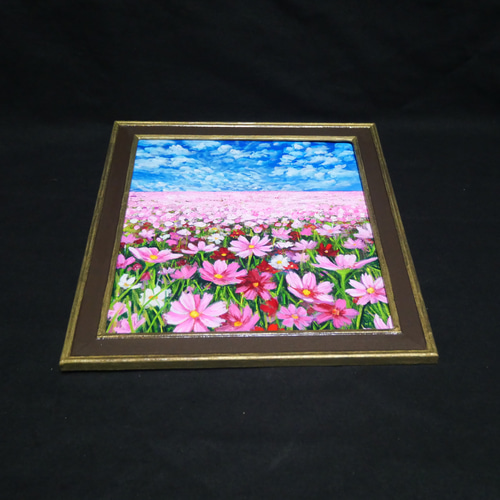 油絵 油彩 油彩画 絵画 絵【秋空とコスモス】 絵画 HR 通販 16593204