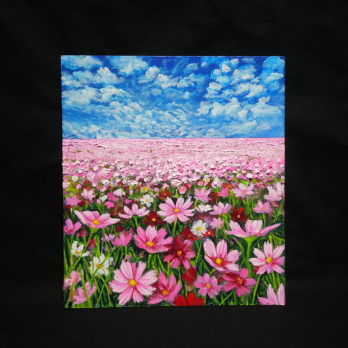 油絵 油彩 油彩画 絵画 絵【秋空とコスモス】 絵画 HR 通販 16593204