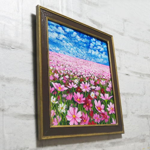 油絵 油彩 油彩画 絵画 絵【秋空とコスモス】 絵画 HR 通販 16593204