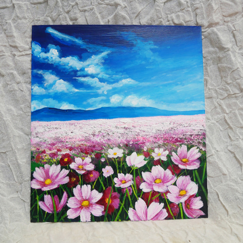 油絵 絵画 【コスモス畑と秋空】 絵画 HR 通販 16593204