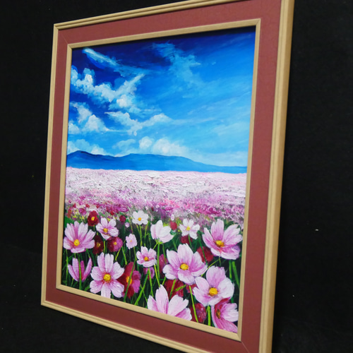 油絵 絵画 コスモス【SM号】 安田英明 『コスモス』 油絵・油彩画 SM（サムホール） 絵画