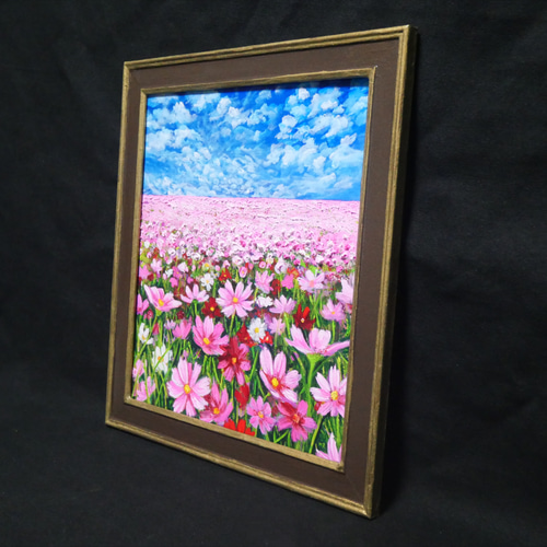 油絵 油彩 油彩画 絵画 絵【秋空とコスモス】 絵画 HR 通販 16593204