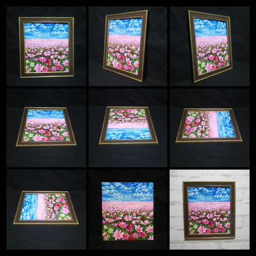 油絵 油彩 油彩画 絵画 絵【秋空とコスモス】 絵画 HR 通販 16593204