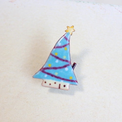 【七宝焼き】クリスマスハウスブローチ/ミント 2枚目の画像