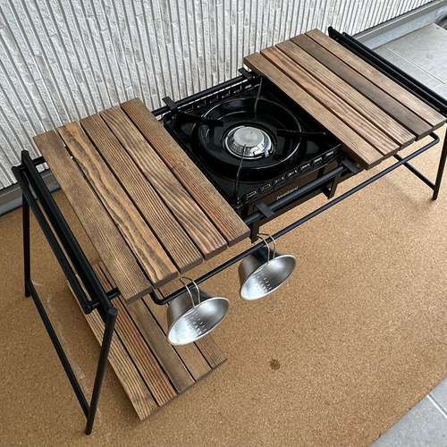 フラットバーナ－テーブルアイアンigtテーブル ドリフトウッド色 ロー