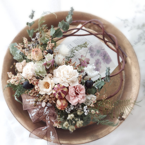 1.秋色ハーフリース しっとり秋色ハーフリース リース Blue rose 通販 16593420｜Creema