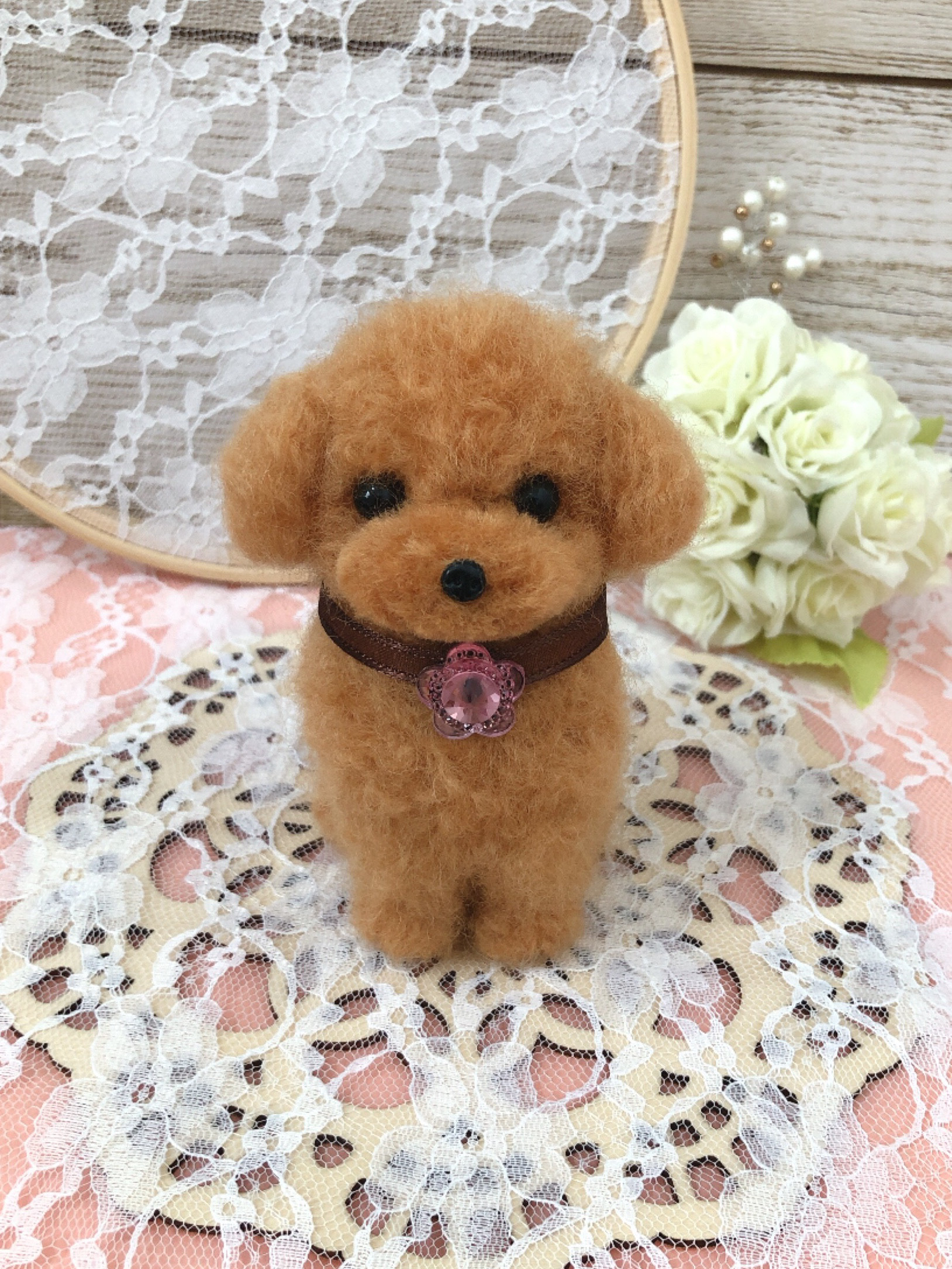 羊毛フェルト　トイプーくまちゃん＋トイプーちゃん2点トピアリーガラスドーム ② 1から作ろう可愛いトイプー【分かりやすい作り方】羊毛