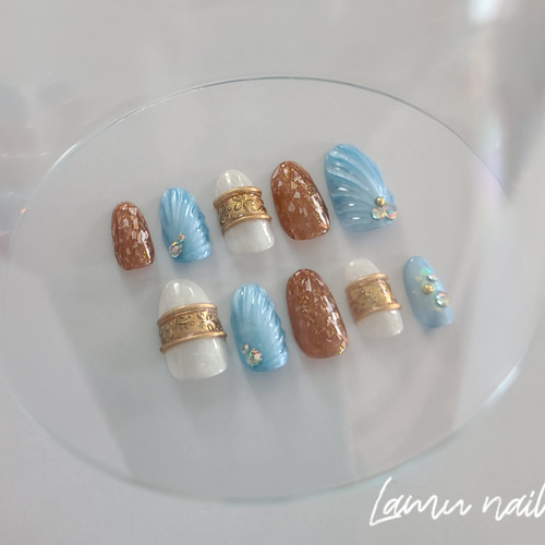 サイズオーダー】ハワイアンジュエリーネイルチップ 夏ネイル 海ネイル