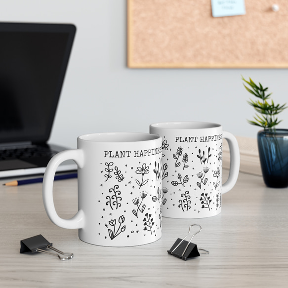 花と植物のマグカップ PLANT HAPPINESS 幸せを育てる モノトーン マグカップ コーヒーカップ 8枚目の画像