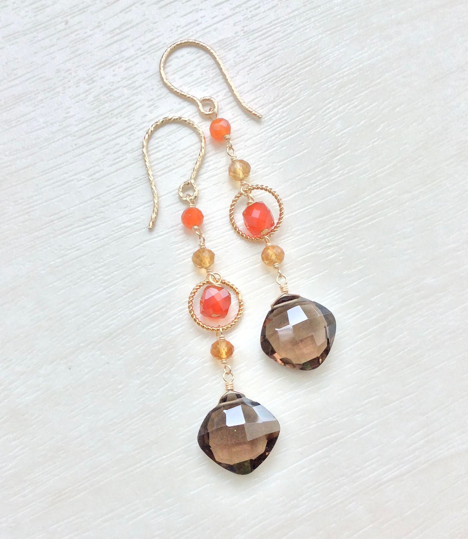 14kgf スモーキークォーツとカーネリアン･シトリンの秋色ピアス