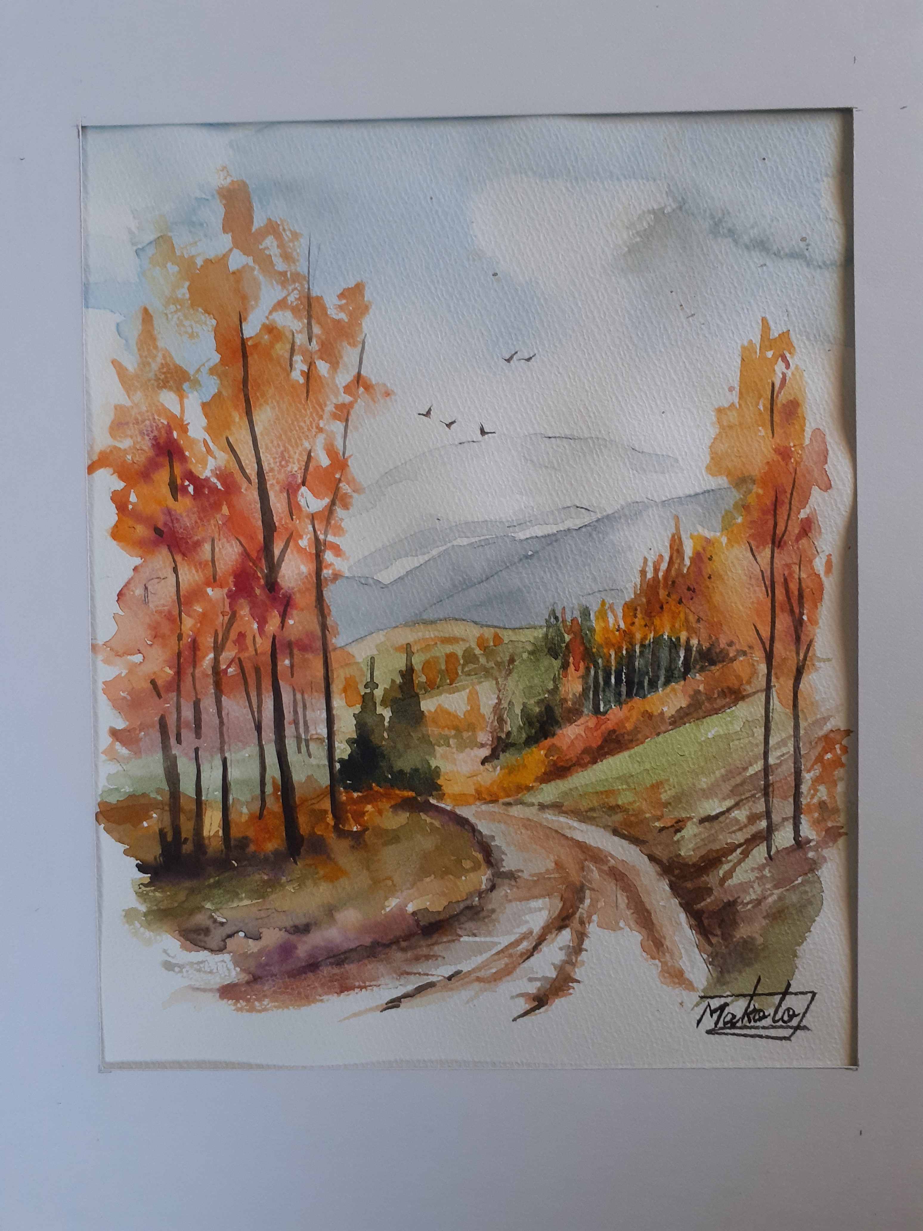 水彩画 紅葉の山々木々 絵画 makochin 通販 16593779｜Creema