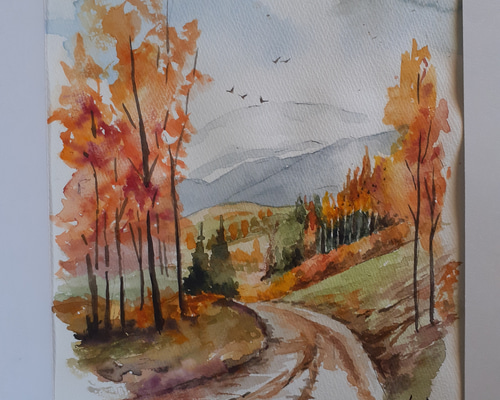 水彩画 紅葉の山々木々 絵画 makochin 通販 16593779｜Creema