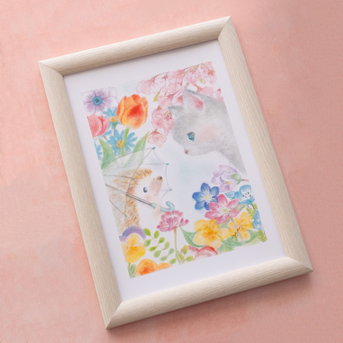 猫の色鉛筆画 フレーム付きA4
