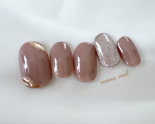 シンプルネイル マグネット ミラー シアーグレージュ ブライダル no.07