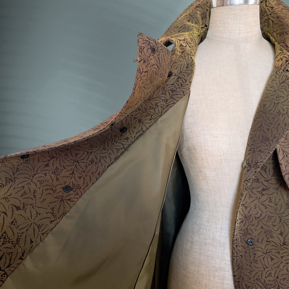 カーキ魅せる秋冬 トレンチ ケープコート 裏地付き 着物リメイク ポンチョ 洋装 和装コート インバネス J5905 3枚目の画像