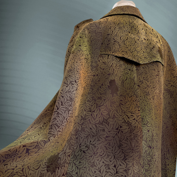 カーキ魅せる秋冬 トレンチ ケープコート 裏地付き 着物リメイク ポンチョ 洋装 和装コート インバネス J5905 14枚目の画像