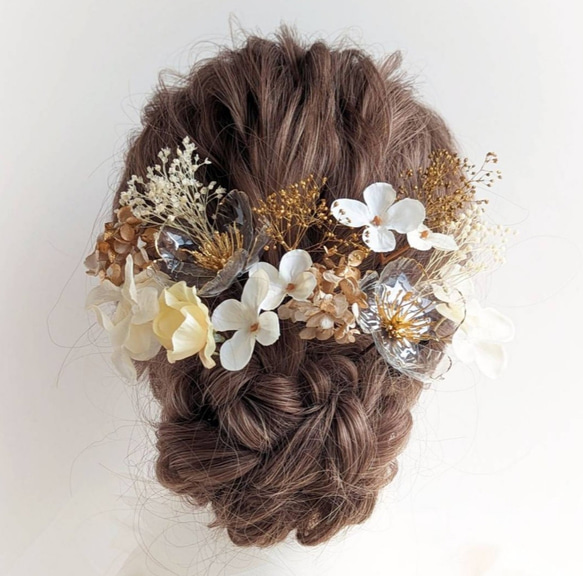 髪飾り クリアフラワー 成人式 卒業式 結婚式 浴衣 ドライフラワー