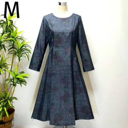 アンティーク大島紬 着物リメイク ワンピース 2WAY Aライン 花柄