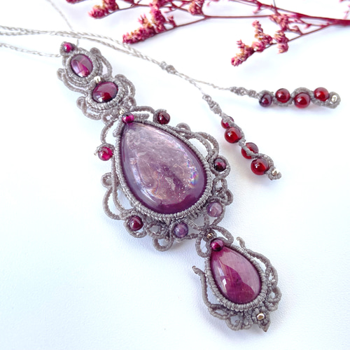 虹入り)パープルマイカ(レピドライト)×ルビー×3種類のロードライト