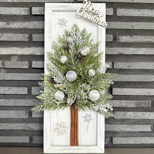 再販]ウッドフレームクリスマスツリー 壁掛けツリー アートフラワー