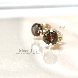 k14gf スモーキークォーツのスタッドピアス 3枚目の画像