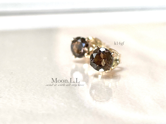 k14gf スモーキークォーツのスタッドピアス 3枚目の画像