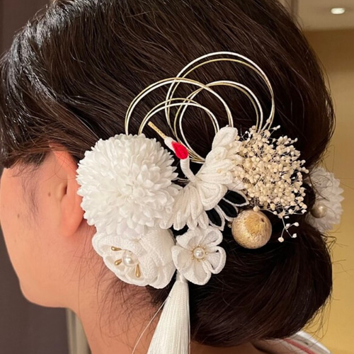 つまみ細工 髪飾り 白×白 14点セット】 成人式 前撮り 卒業式